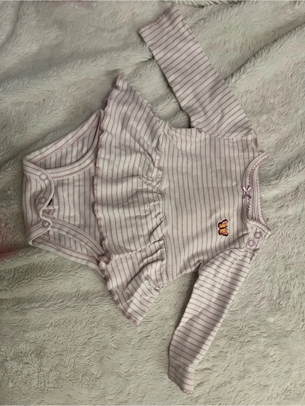 Carter's Long-Sleeve Pink and Cream Striped Ruffle Bodysuit